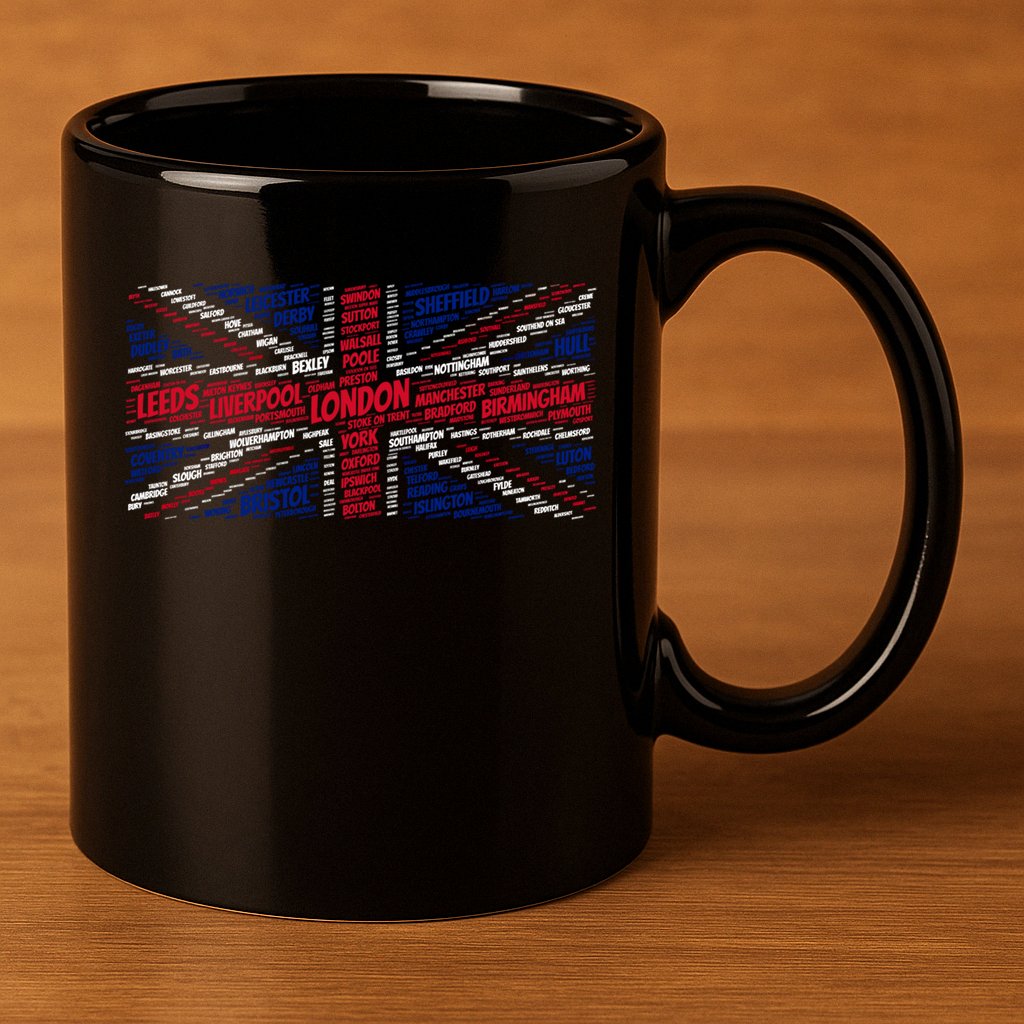 Union Jack With City Called Word Art Gift 11oz C Handle Ceramic Mug