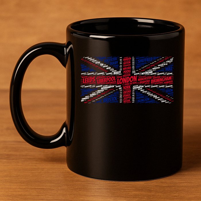 Union Jack With City Called Word Art Gift 11oz C Handle Ceramic Mug