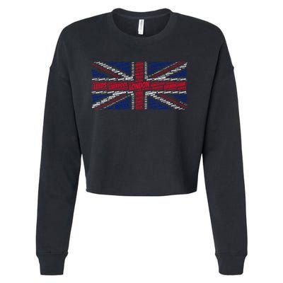 Union Jack With City Called Word Art Gift Cropped Pullover Crew
