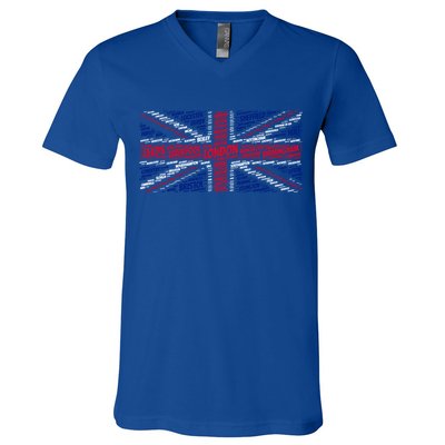Union Jack With City Called Word Art Gift V-Neck T-Shirt