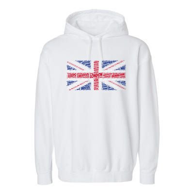 Union Jack With City Called Word Art Gift Garment-Dyed Fleece Hoodie