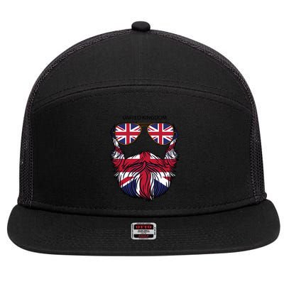 United Kingdom Beard Flag 7 Panel Mesh Trucker Snapback Hat