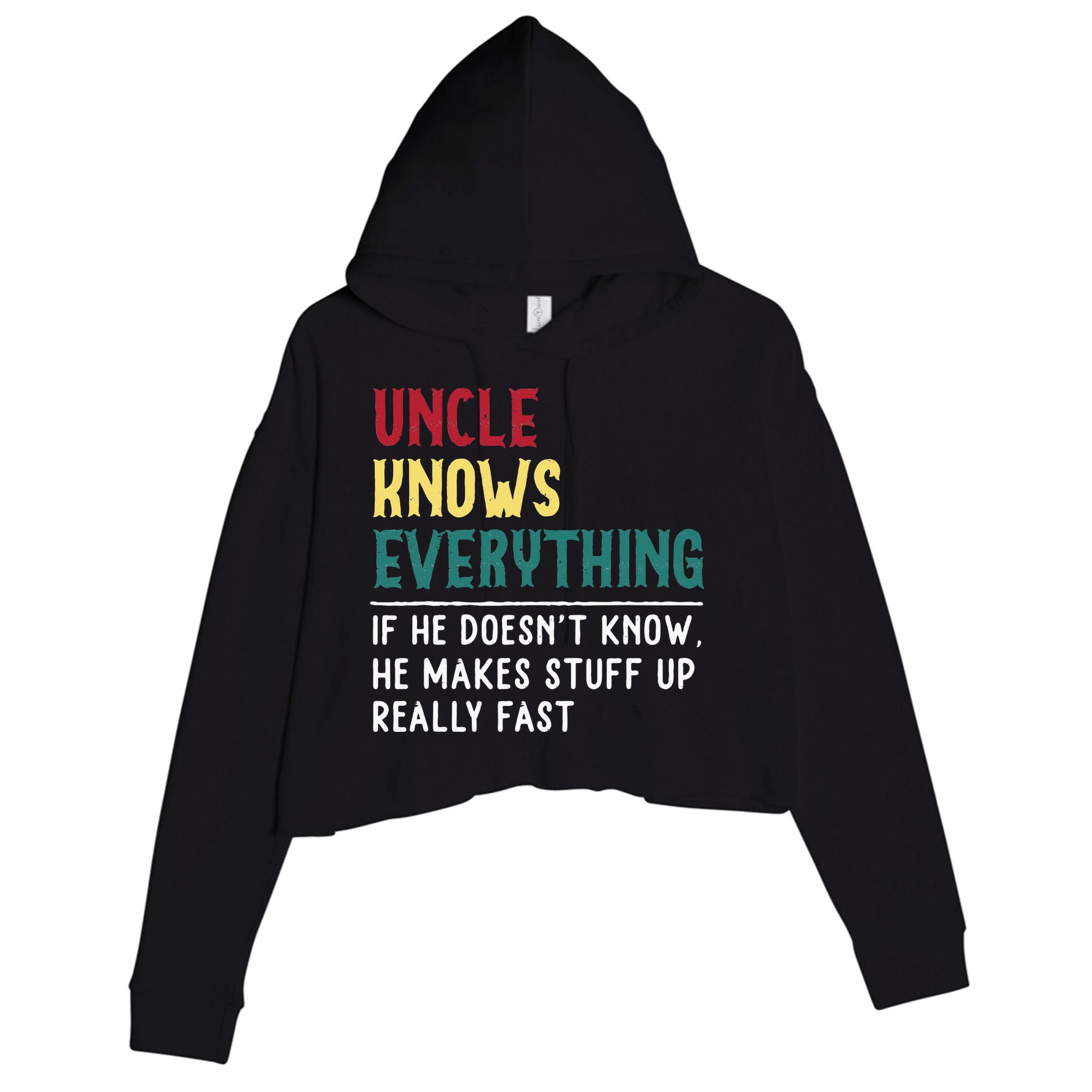 Uncle Know Everything Fathers Day Gift For Funny Uncle Dad Crop Fleece Hoodie
