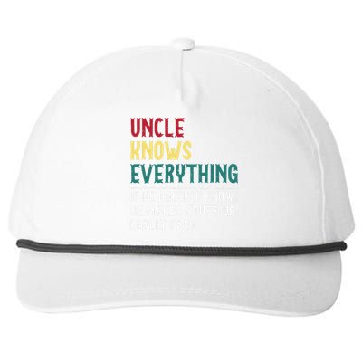 Uncle Know Everything Fathers Day Gift For Funny Uncle Dad Snapback Five-Panel Rope Hat