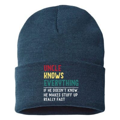 Uncle Know Everything Fathers Day Gift For Funny Uncle Dad Sustainable Knit Beanie