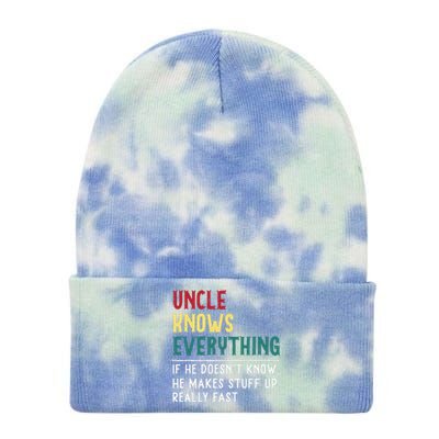 Uncle Know Everything Fathers Day Gift For Funny Uncle Dad Tie Dye 12in Knit Beanie