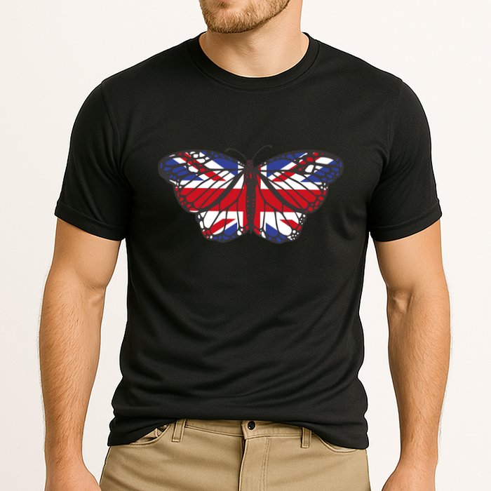 United Kingdom Flag Butterfly Cooling Performance Crew T-Shirt
