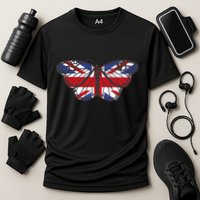 United Kingdom Flag Butterfly Cooling Performance Crew T-Shirt