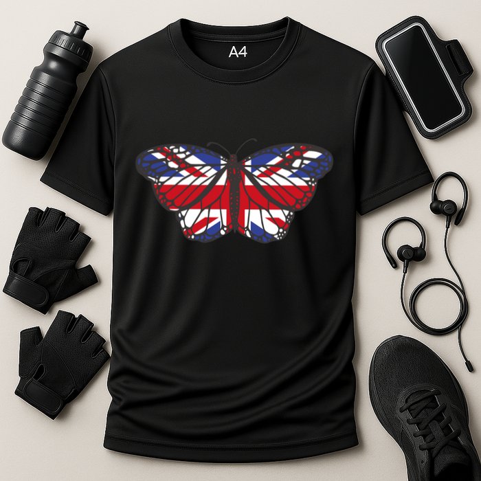 United Kingdom Flag Butterfly Cooling Performance Crew T-Shirt