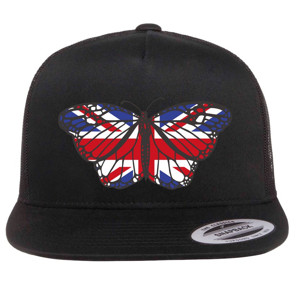 United Kingdom Flag Butterfly Flat Bill Trucker Hat