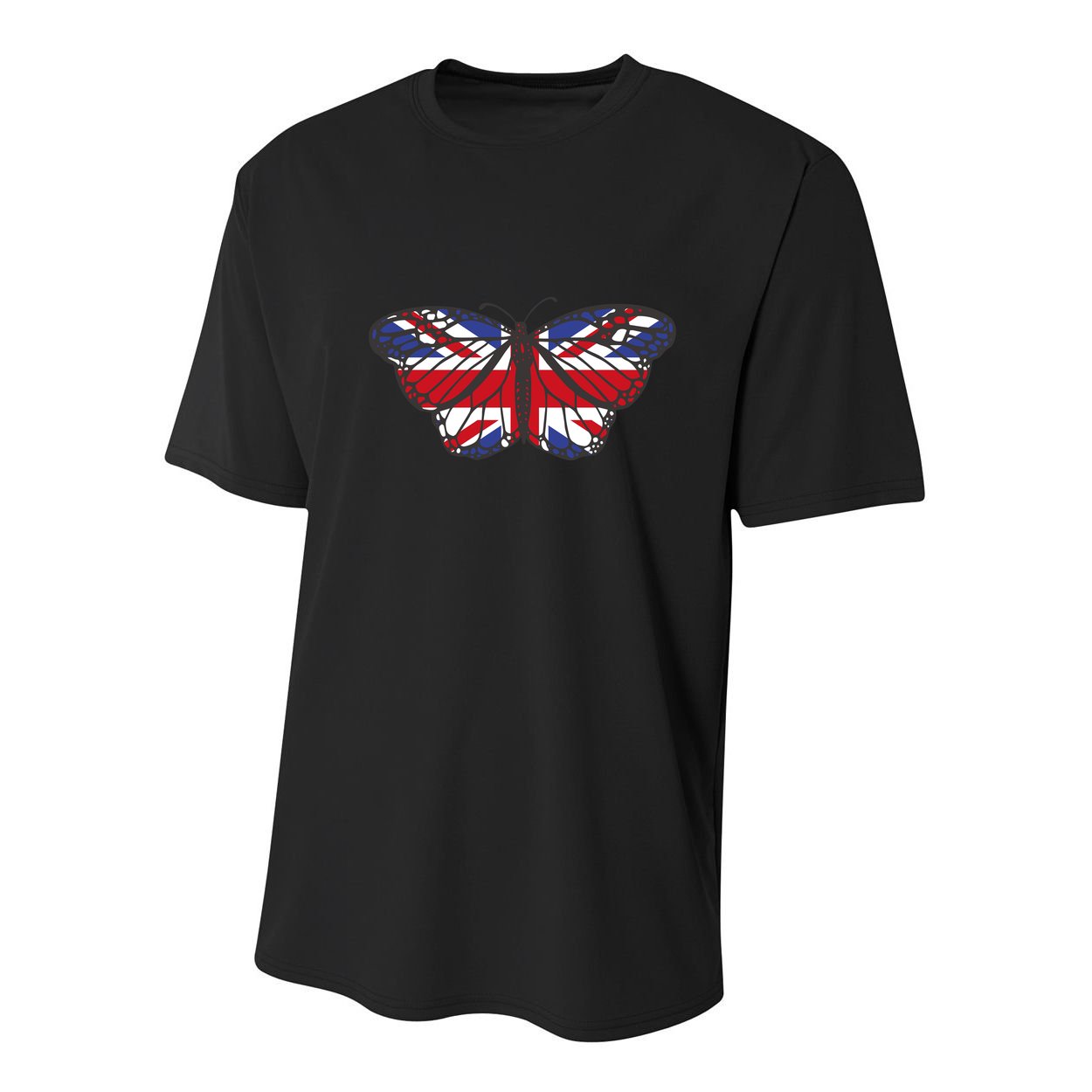 United Kingdom Flag Butterfly Youth Performance Sprint T-Shirt