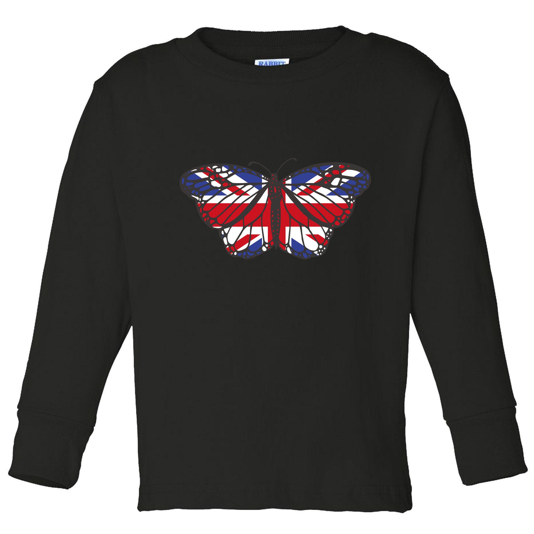 United Kingdom Flag Butterfly Toddler Long Sleeve Shirt
