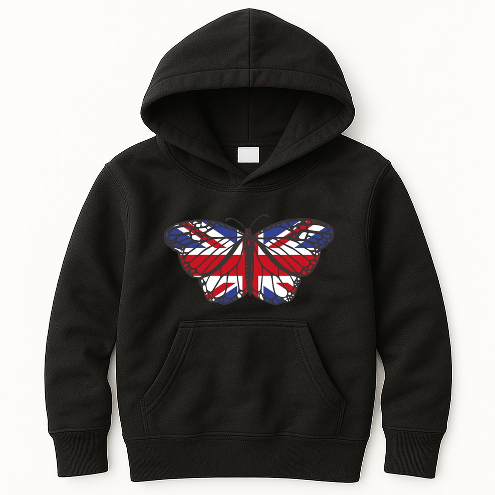 United Kingdom Flag Butterfly Kids Hoodie