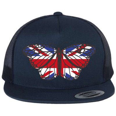 United Kingdom Flag Butterfly Flat Bill Trucker Hat