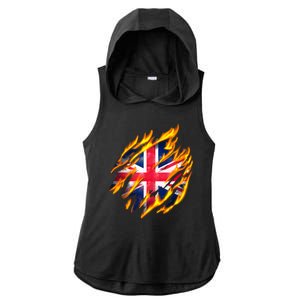 United Kingdom Flame Flag Ladies PosiCharge Tri-Blend Wicking Draft Hoodie Tank