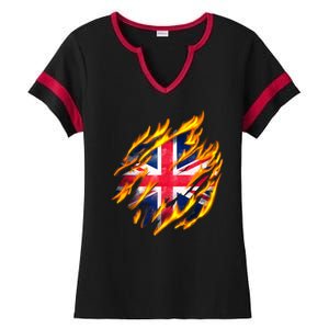 United Kingdom Flame Flag Ladies Halftime Notch Neck Tee