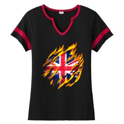 United Kingdom Flame Flag Ladies Halftime Notch Neck Tee