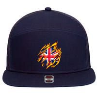 United Kingdom Flame Flag 7 Panel Mesh Trucker Snapback Hat