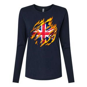 United Kingdom Flame Flag Womens Cotton Relaxed Long Sleeve T-Shirt