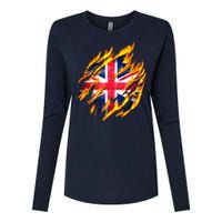 United Kingdom Flame Flag Womens Cotton Relaxed Long Sleeve T-Shirt