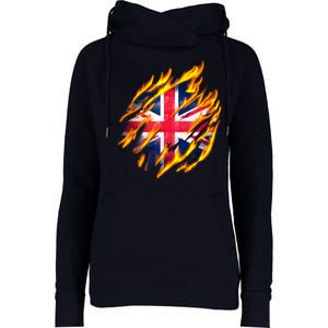 United Kingdom Flame Flag Womens Funnel Neck Pullover Hood