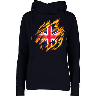 United Kingdom Flame Flag Womens Funnel Neck Pullover Hood