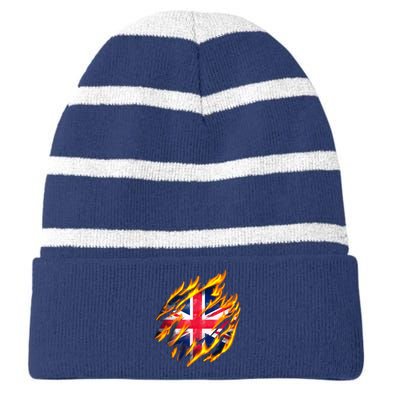 United Kingdom Flame Flag Striped Beanie with Solid Band