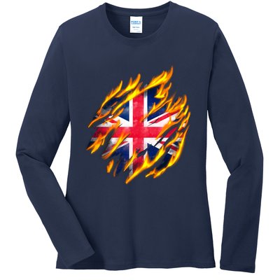 United Kingdom Flame Flag Ladies Long Sleeve Shirt