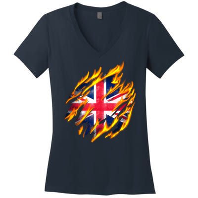 United Kingdom Flame Flag Women's V-Neck T-Shirt