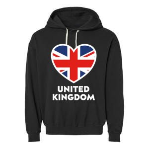 United Kingdom Flag Heart Shaped England Union Jack Gift Garment-Dyed Fleece Hoodie