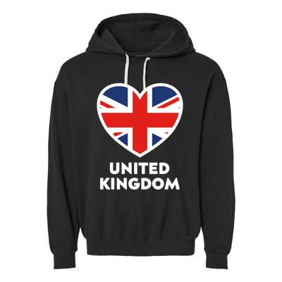 United Kingdom Flag Heart Shaped England Union Jack Gift Garment-Dyed Fleece Hoodie