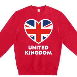 United Kingdom Flag Heart Shaped England Union Jack Gift Premium Crewneck Sweatshirt