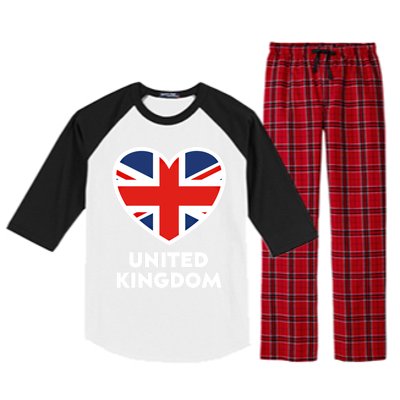 United Kingdom Flag Heart Shaped England Union Jack Gift Raglan Sleeve Pajama Set