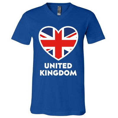 United Kingdom Flag Heart Shaped England Union Jack Gift V-Neck T-Shirt