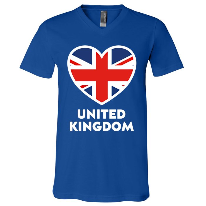 United Kingdom Flag Heart Shaped England Union Jack Gift V-Neck T-Shirt