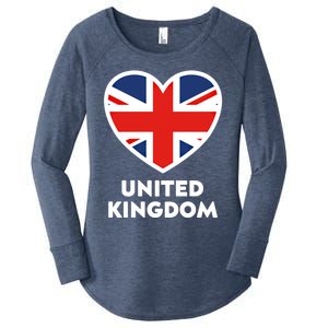 United Kingdom Flag Heart Shaped England Union Jack Gift Women's Perfect Tri Tunic Long Sleeve Shirt