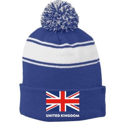 United Kingdom Flag White Blue And Red England Union Jack Gift Stripe Pom Pom Beanie