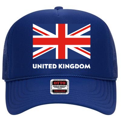 United Kingdom Flag White Blue And Red England Union Jack Gift High Crown Mesh Back Trucker Hat