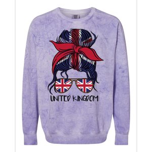 United Kingdom Flag Messy Girl Bun Colorblast Crewneck Sweatshirt