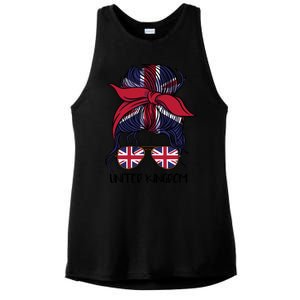 United Kingdom Flag Messy Girl Bun Ladies PosiCharge Tri-Blend Wicking Tank