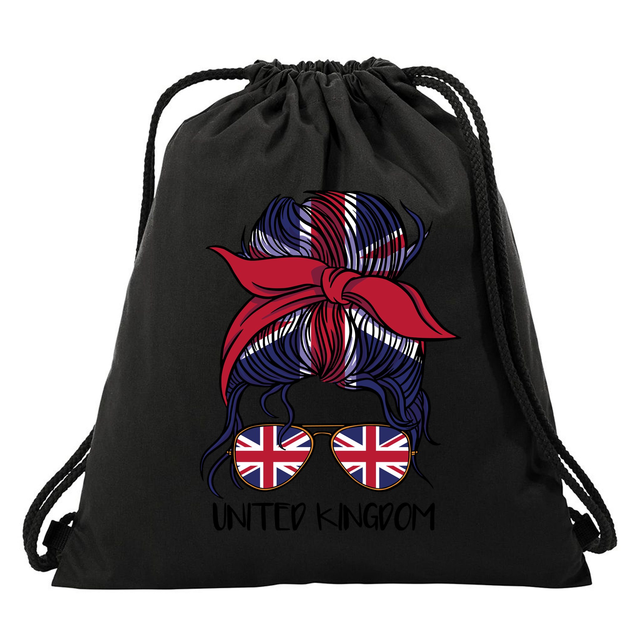 United Kingdom Flag Messy Girl Bun Drawstring Bag