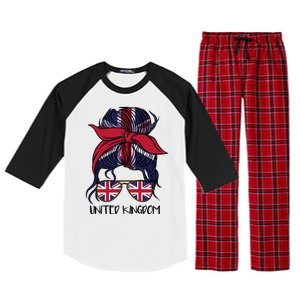 United Kingdom Flag Messy Girl Bun Raglan Sleeve Pajama Set