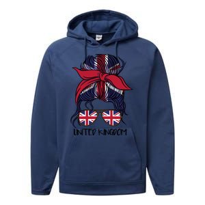 United Kingdom Flag Messy Girl Bun Performance Fleece Hoodie