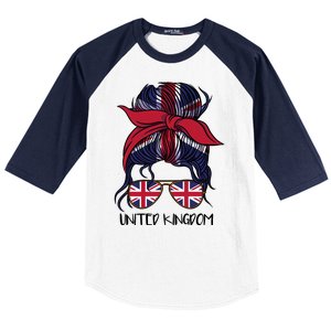 United Kingdom Flag Messy Girl Bun Baseball Sleeve Shirt