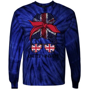 United Kingdom Flag Messy Girl Bun Tie-Dye Long Sleeve Shirt