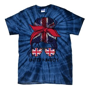 United Kingdom Flag Messy Girl Bun Tie-Dye T-Shirt