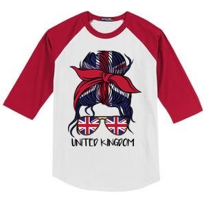 United Kingdom Flag Messy Girl Bun Kids Colorblock Raglan Jersey