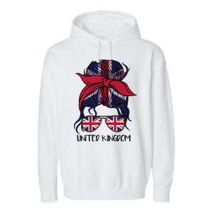 United Kingdom Flag Messy Girl Bun Garment-Dyed Fleece Hoodie