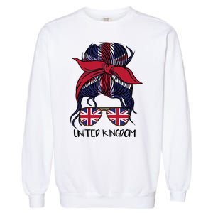 United Kingdom Flag Messy Girl Bun Garment-Dyed Sweatshirt