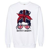 United Kingdom Flag Messy Girl Bun Garment-Dyed Sweatshirt